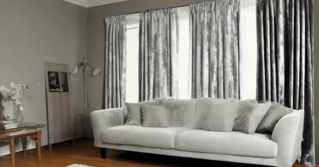 Grey sofa velvet curtains