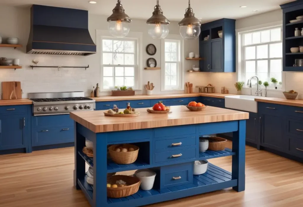 Blue Butcher Block Island Warm Modern Appeal