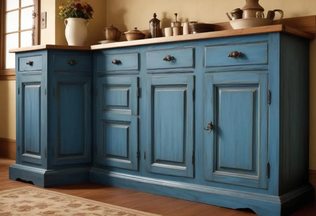 Blue Stained Wood Cabinets Old Time Feel