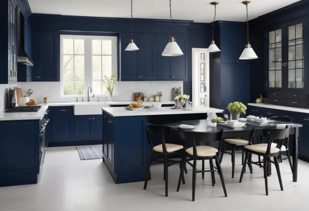 Deep Blue Cabinets Black and White