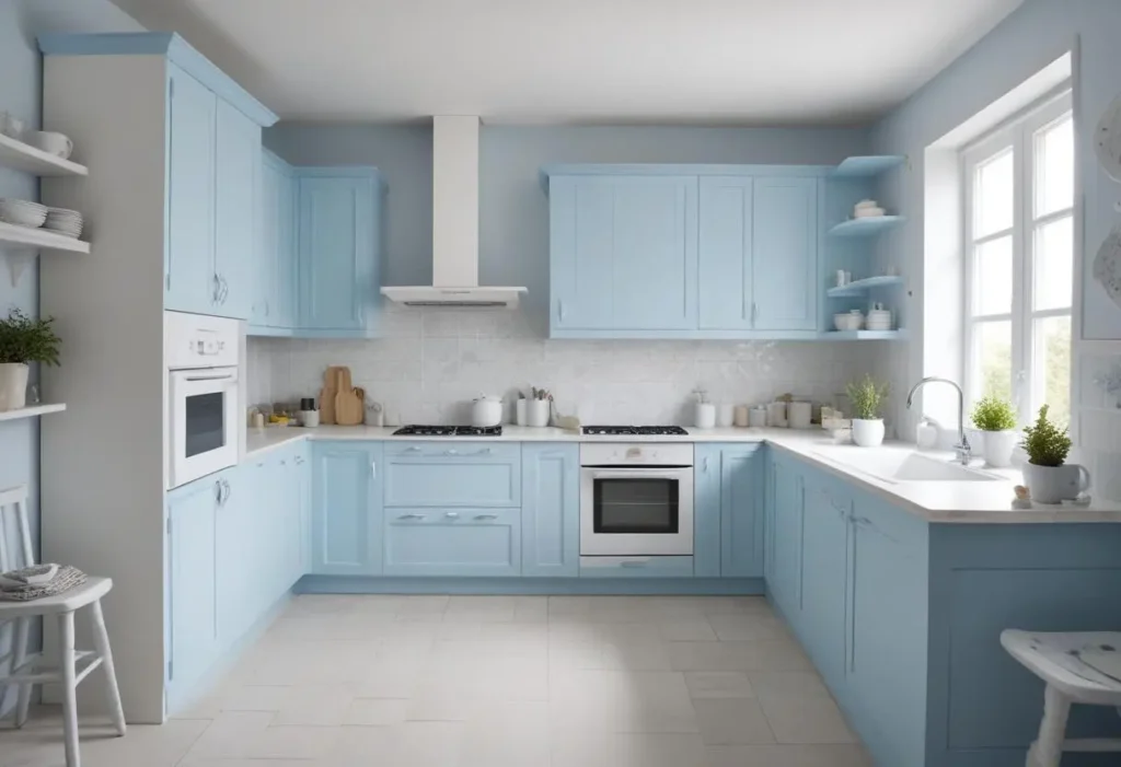 Pale Blue and White Kitchen Aerien simples