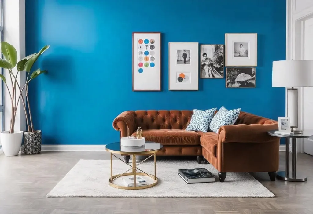 Contrast a Brown Sofa with Cool Blues