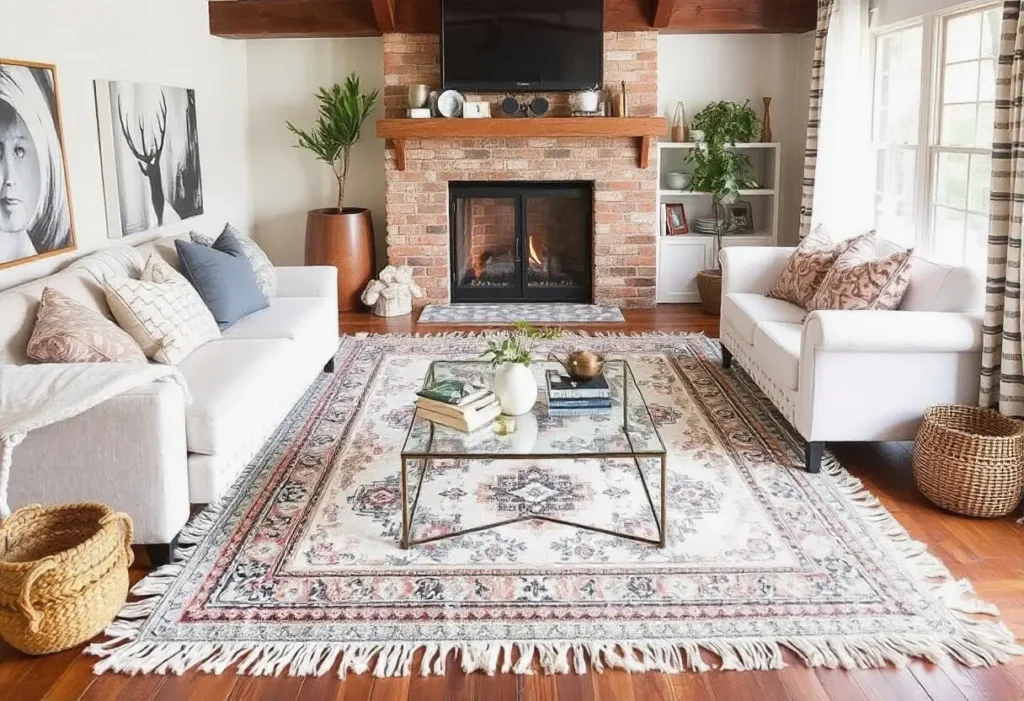 Modern Boho Living Room Ideas with Layered Rugs