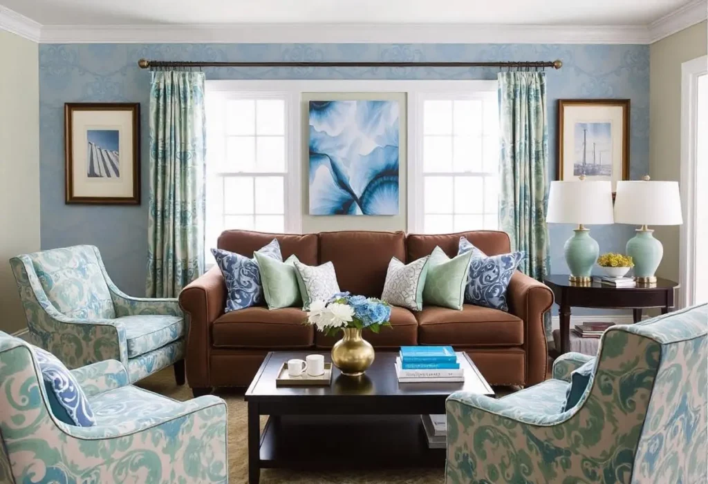 blue and green living room